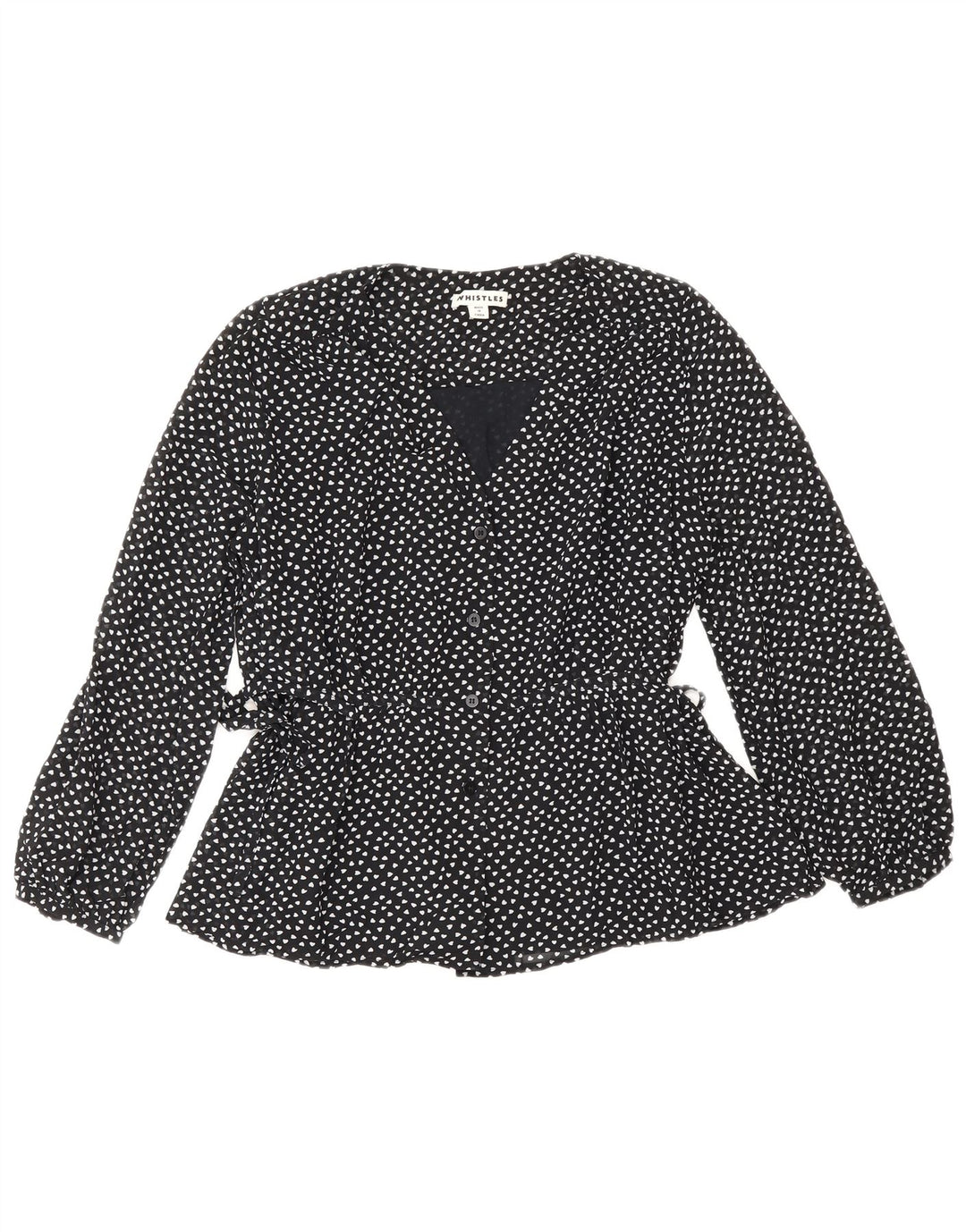 Whistles Womens Shirt Blouse UK 10 Small Black Spotted Polyester Heart
