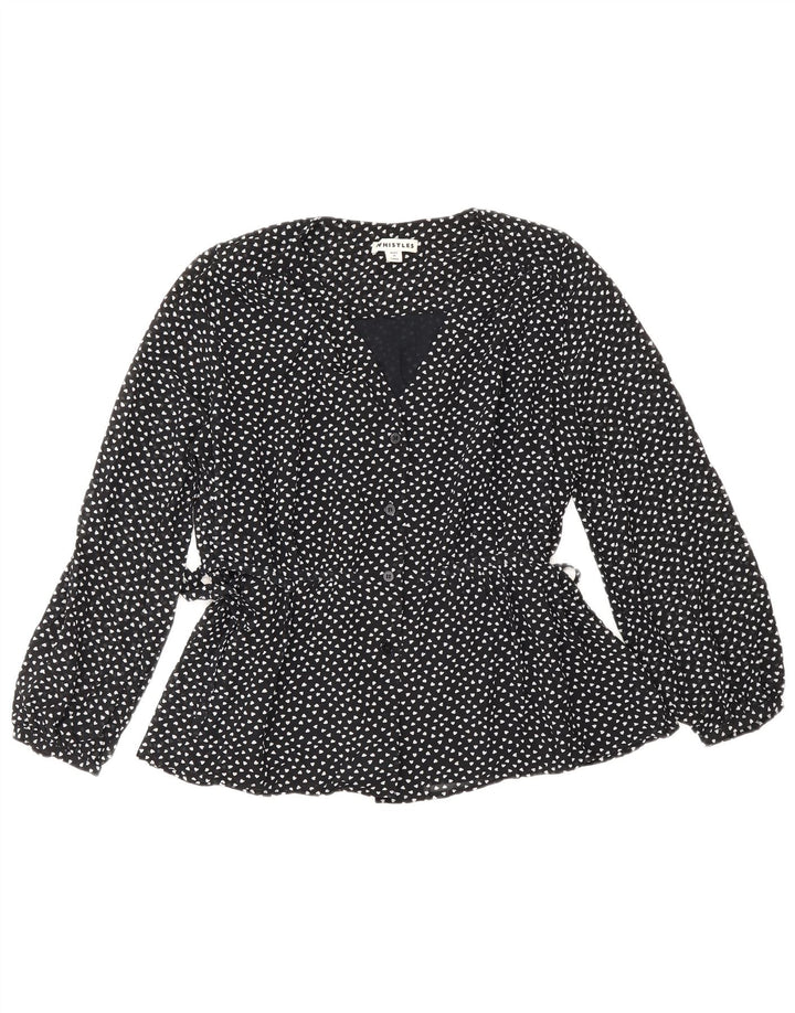 Whistles Womens Shirt Blouse UK 10 Small Black Spotted Polyester Heart