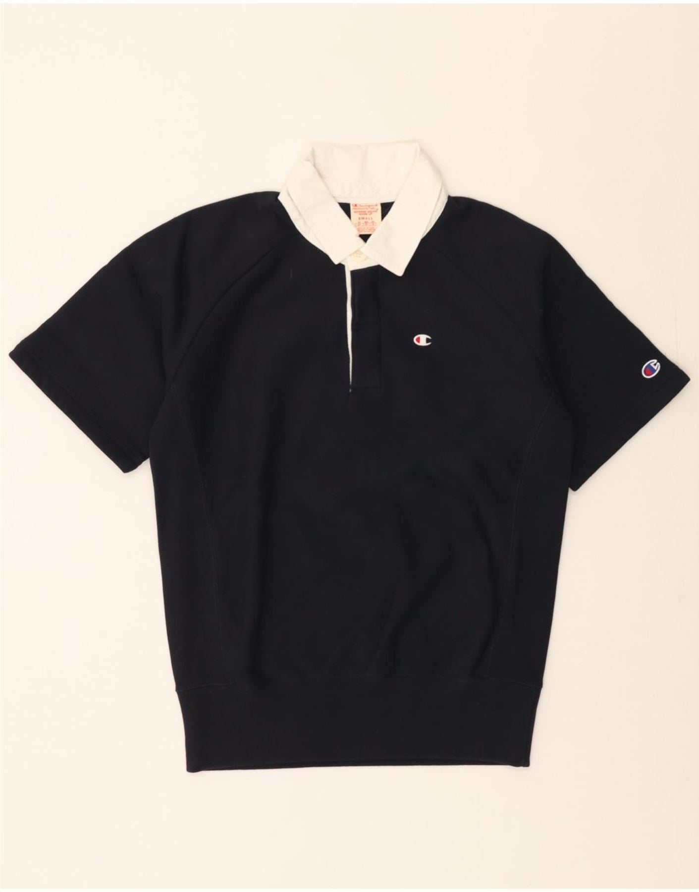 CHAMPION Mens Rugby Polo Shirt Small Navy Blue Colourblock Cotton Vintage Champion and Second-Hand Champion from Messina Hembry 