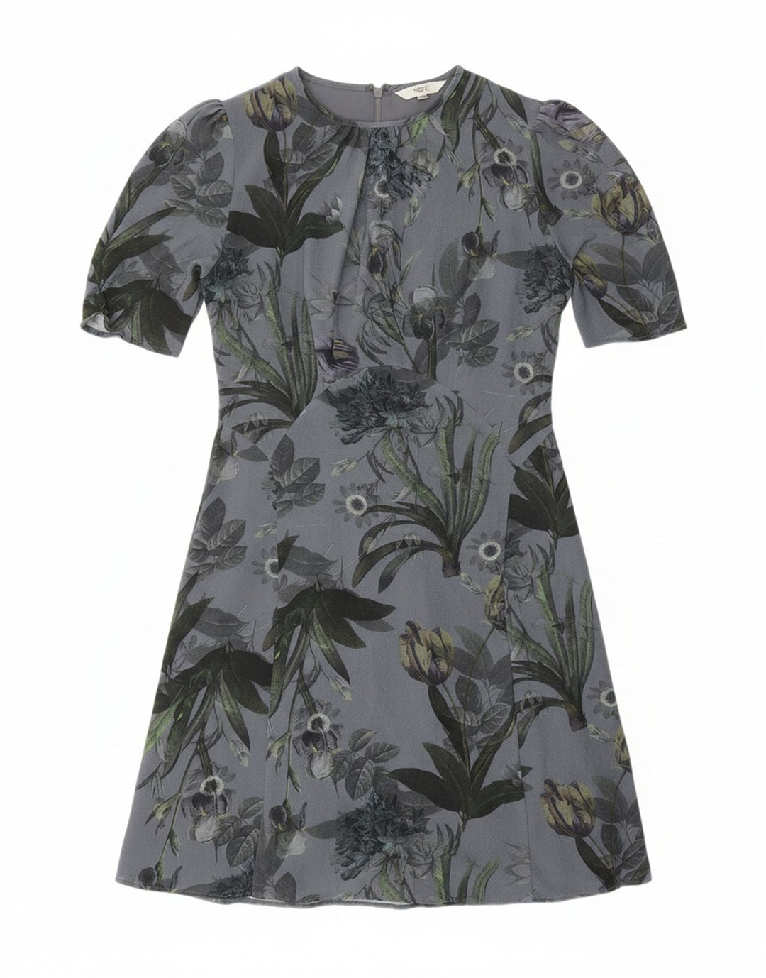 NEXT Womens A-Line Dress UK 14 Medium Grey Floral Polyester Bohemian