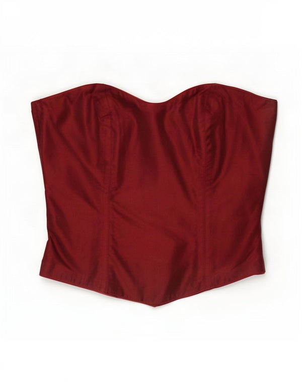 Monsoon Womens Corset Top UK 8 Small Burgundy Silk