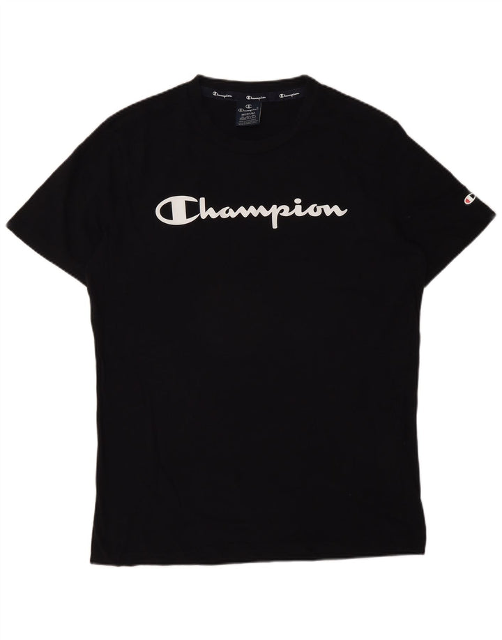 Champion Mens Graphic T-Shirt Top Medium Black Cotton