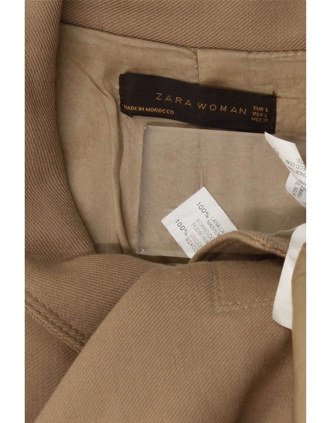 Zara Womens Overcoat UK 14 Large Beige Wool