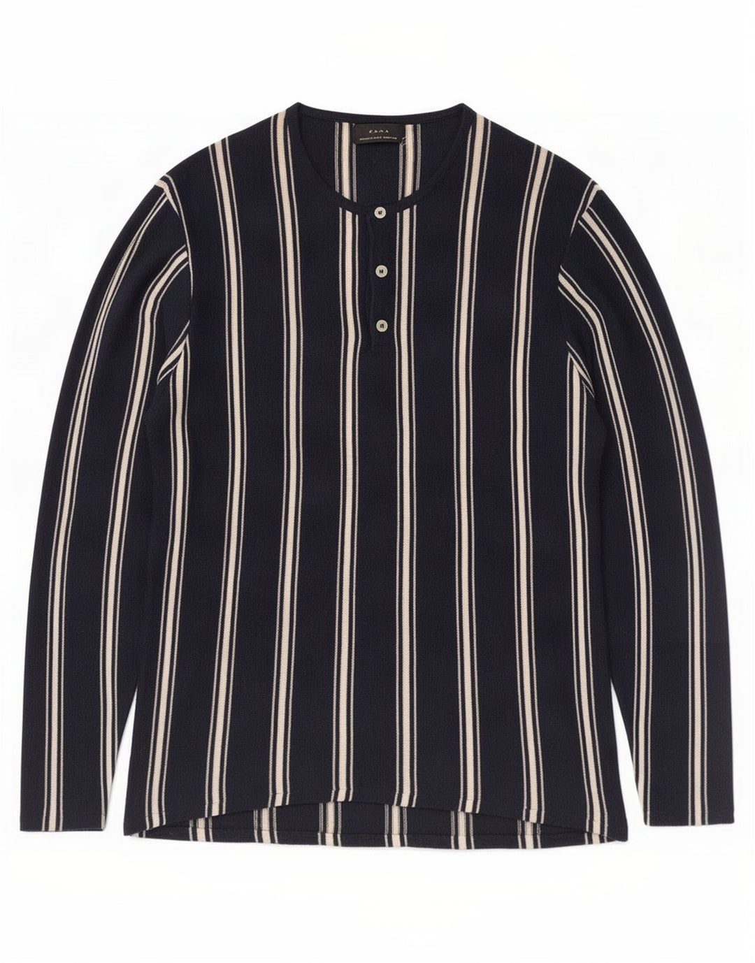 Zara Mens Top Long Sleeve Medium Navy Blue Striped Ramie