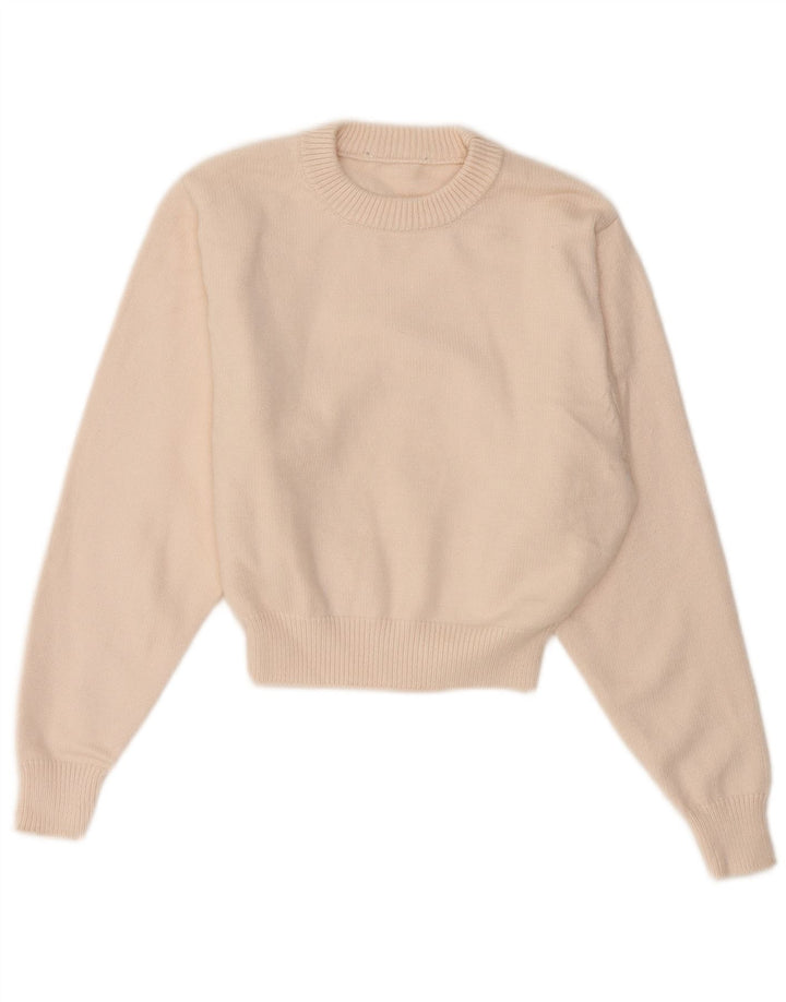 Vintage Womens Crop Crew Neck Jumper Sweater UK 14 Medium Off White