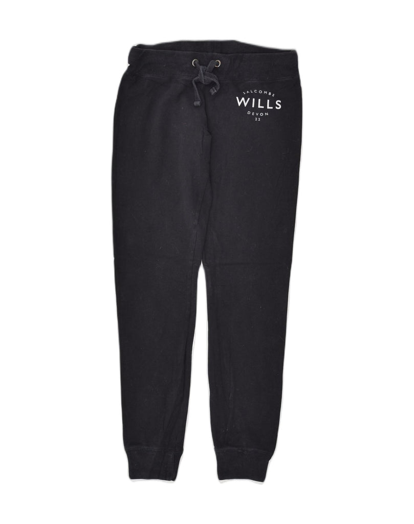 JACK WILLS Womens Graphic Tracksuit Trousers Joggers UK 8 Small Black | Vintage Jack Wills | Thrift | Second-Hand Jack Wills | Used Clothing | Messina Hembry 