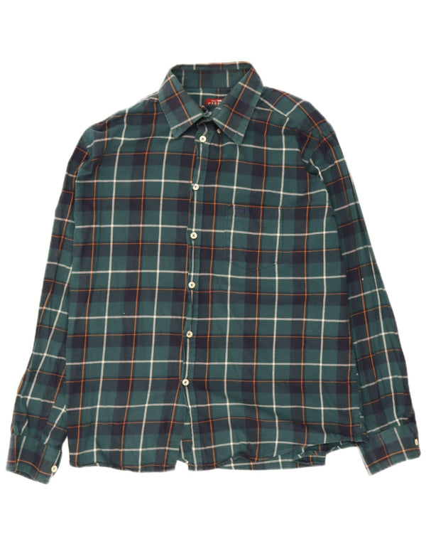 Carrera Mens Regular Fit Flannel Shirt XL Green Check Cotton