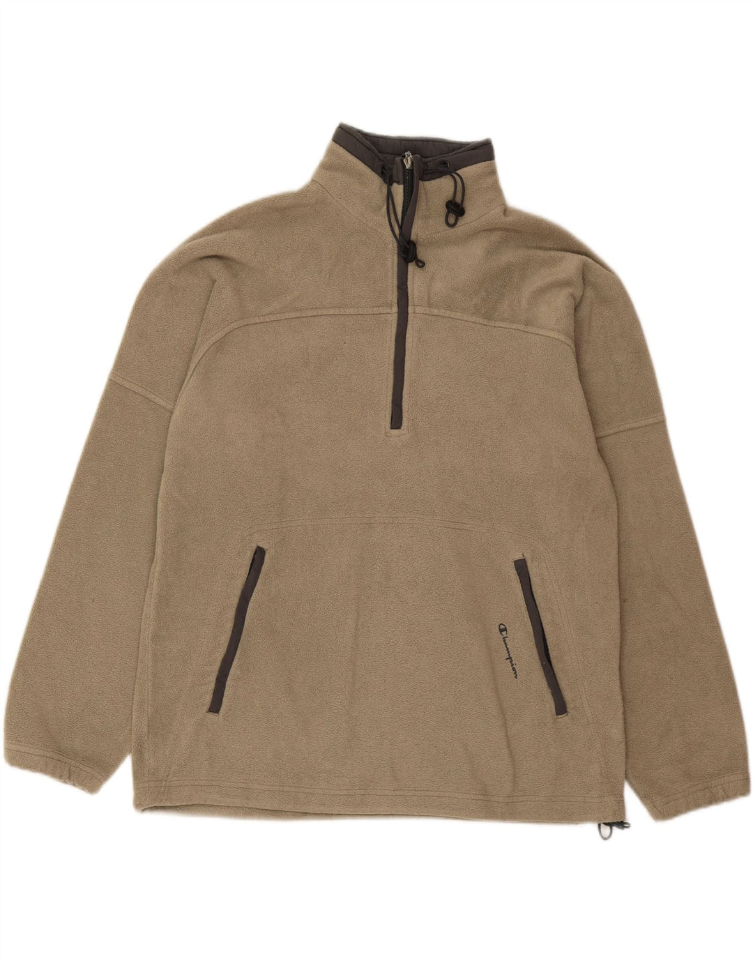 CHAMPION Mens Zip Neck Fleece Jumper Medium Beige Polyester Vintage Champion and Second-Hand Champion from Messina Hembry 