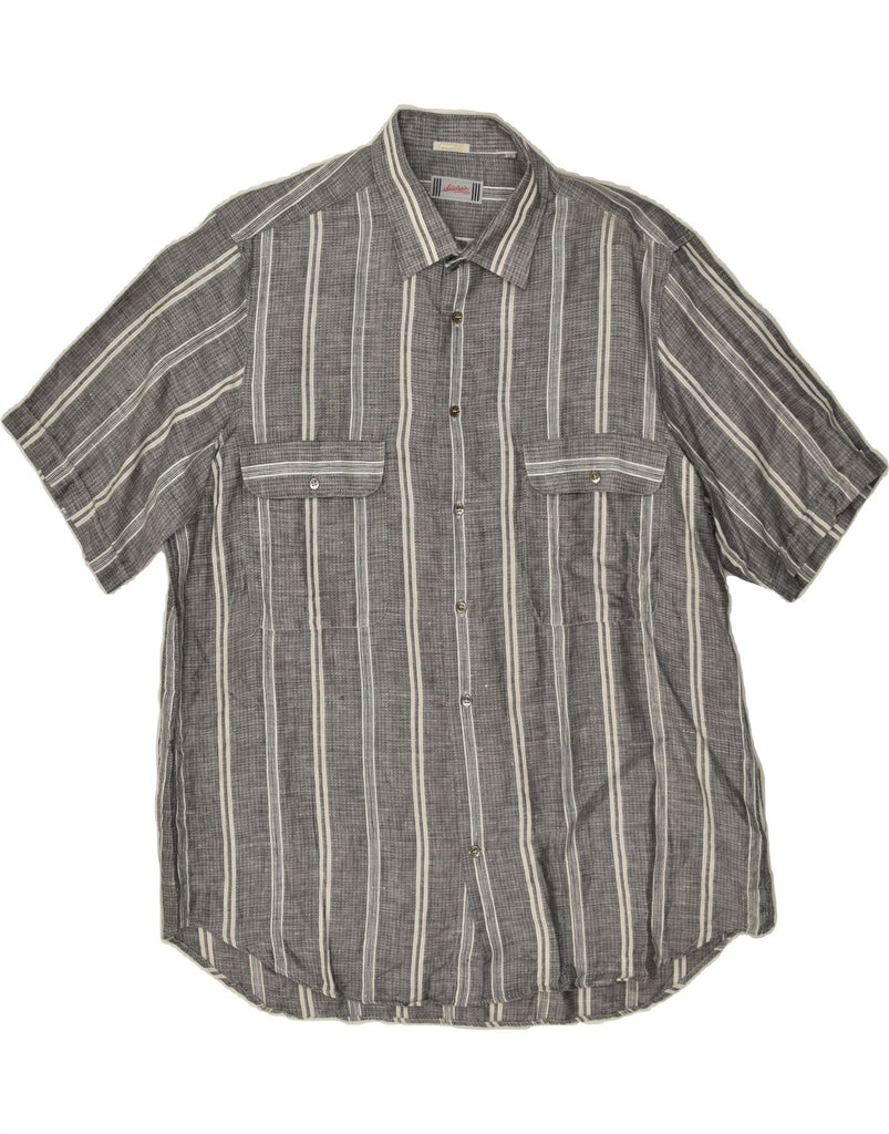 VINTAGE Mens Short Sleeve Shirt UK 16 41 Large Grey Striped Vintage Vintage and Second-Hand Vintage from Messina Hembry 