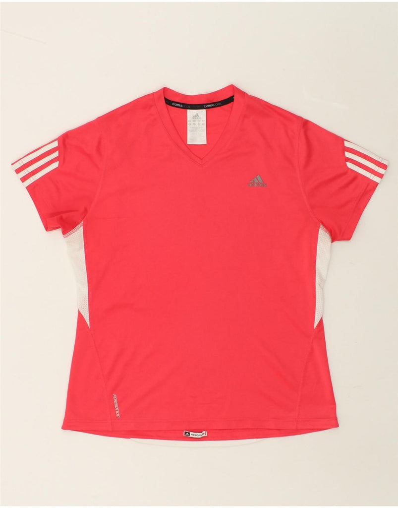 ADIDAS Womens Graphic T-Shirt Top UK 16 Large Pink Colourblock Polyester | Vintage Adidas | Thrift | Second-Hand Adidas | Used Clothing | Messina Hembry 