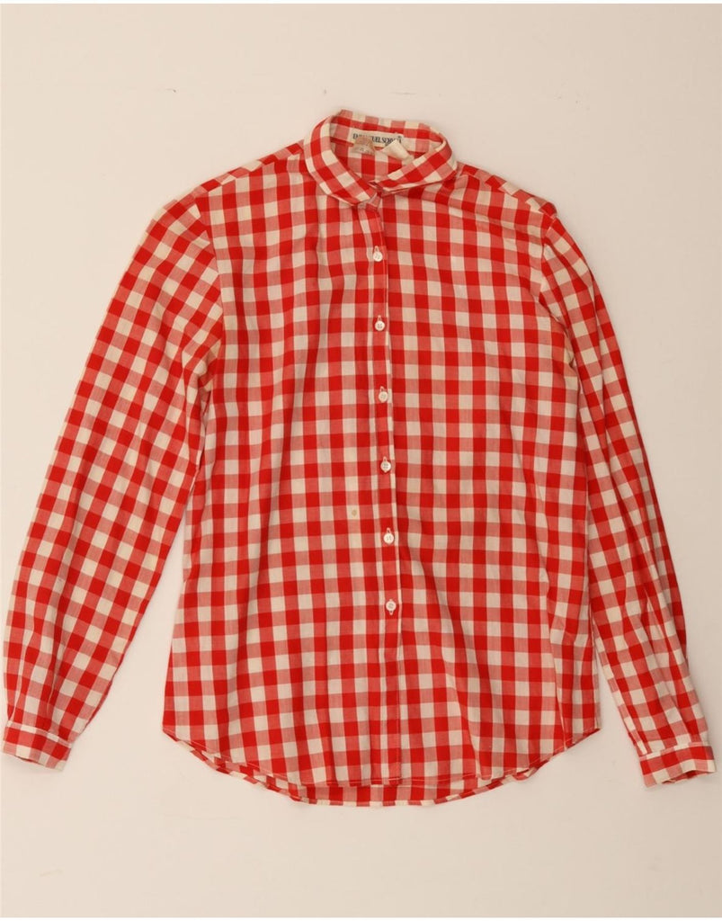 EMMANUEL SCHVILI Womens Longline Shirt UK 10 Small Red Gingham Cotton Vintage Emmanuel Schvili and Second-Hand Emmanuel Schvili from Messina Hembry 