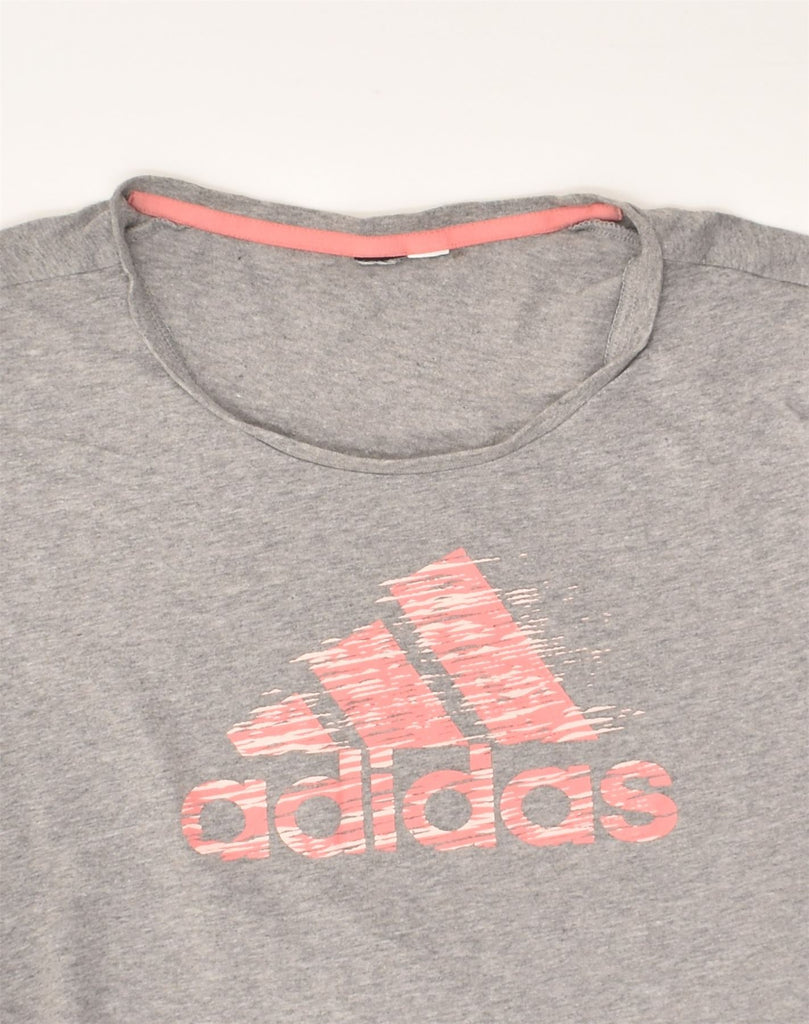 ADIDAS Womens Graphic T-Shirt Top UK 12 Medium Grey Cotton | Vintage Adidas | Thrift | Second-Hand Adidas | Used Clothing | Messina Hembry 