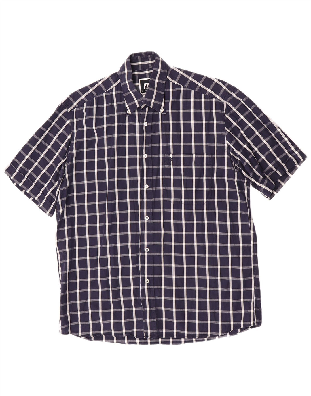 Roccobarocco Mens Short Sleeve Shirt Size 39 15 1/2 Medium Navy Blue Check