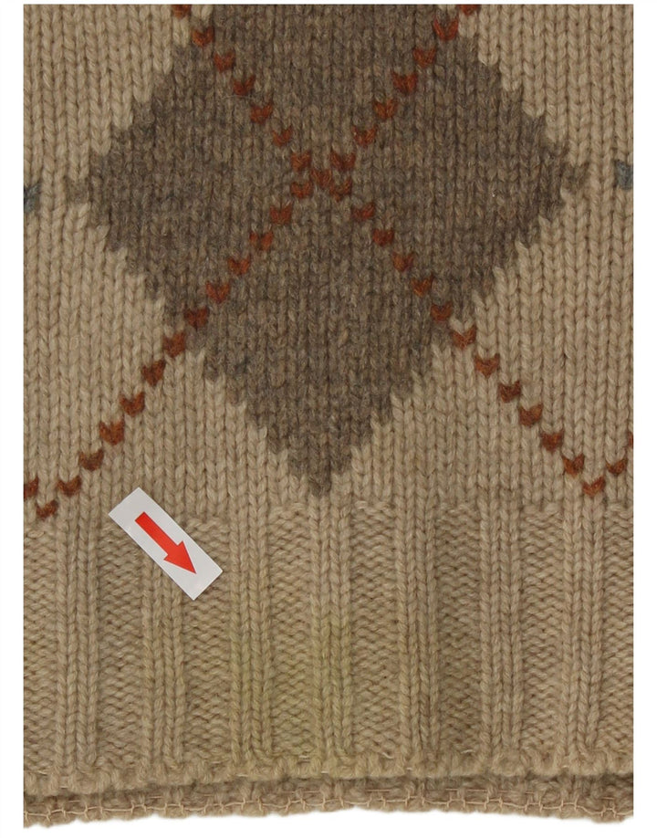 Henry Cottons Mens Crew Neck Jumper Sweater Medium Beige Argyle/Diamond