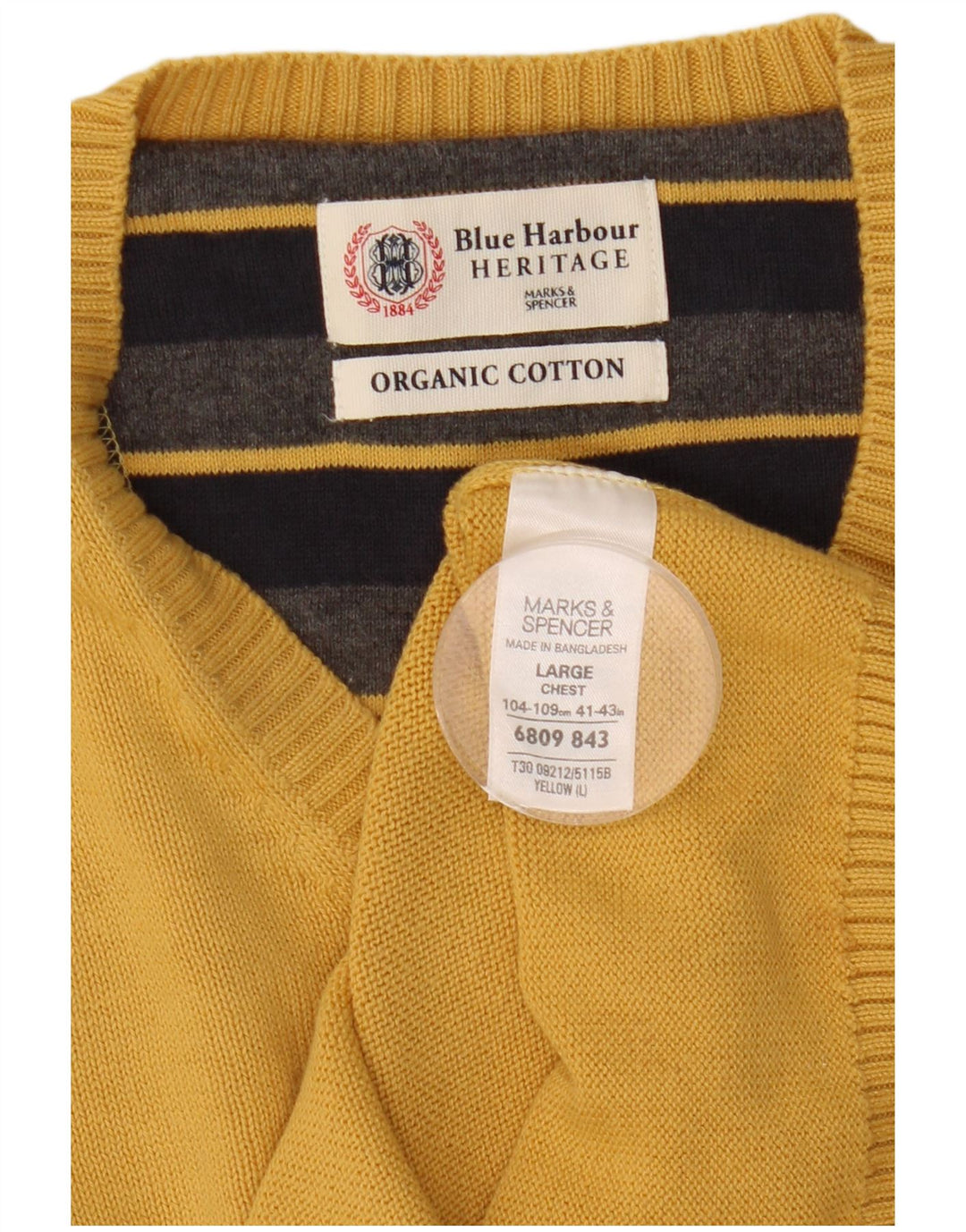 Marks & Spencer Mens Blue Harbour V-Neck Jumper Sweater Large Yellow Cotton