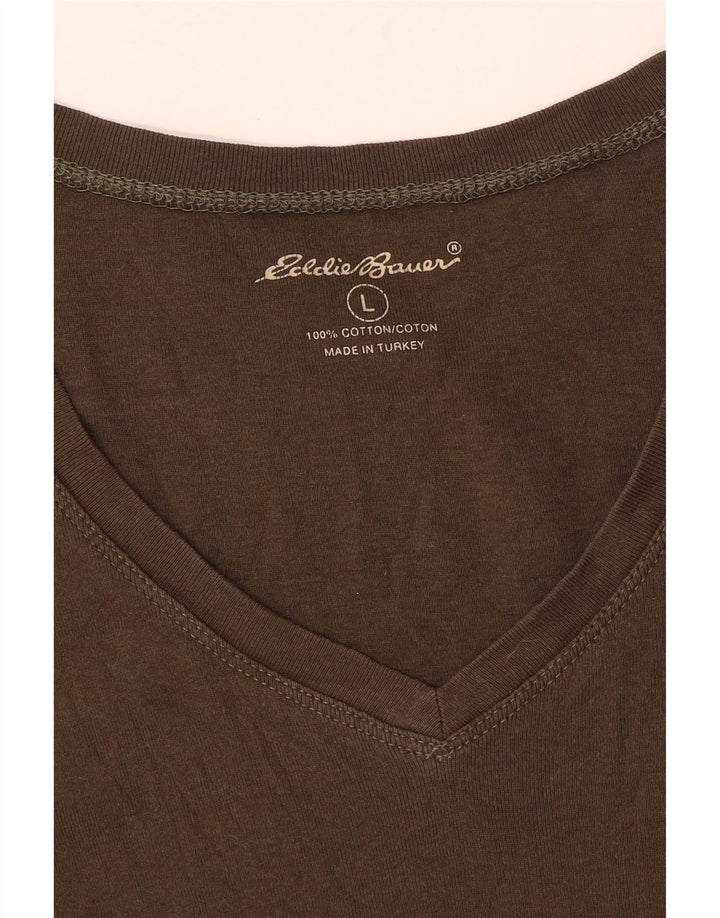 EDDIE BAUER Womens T-Shirt Top UK 14 Large Brown Cotton