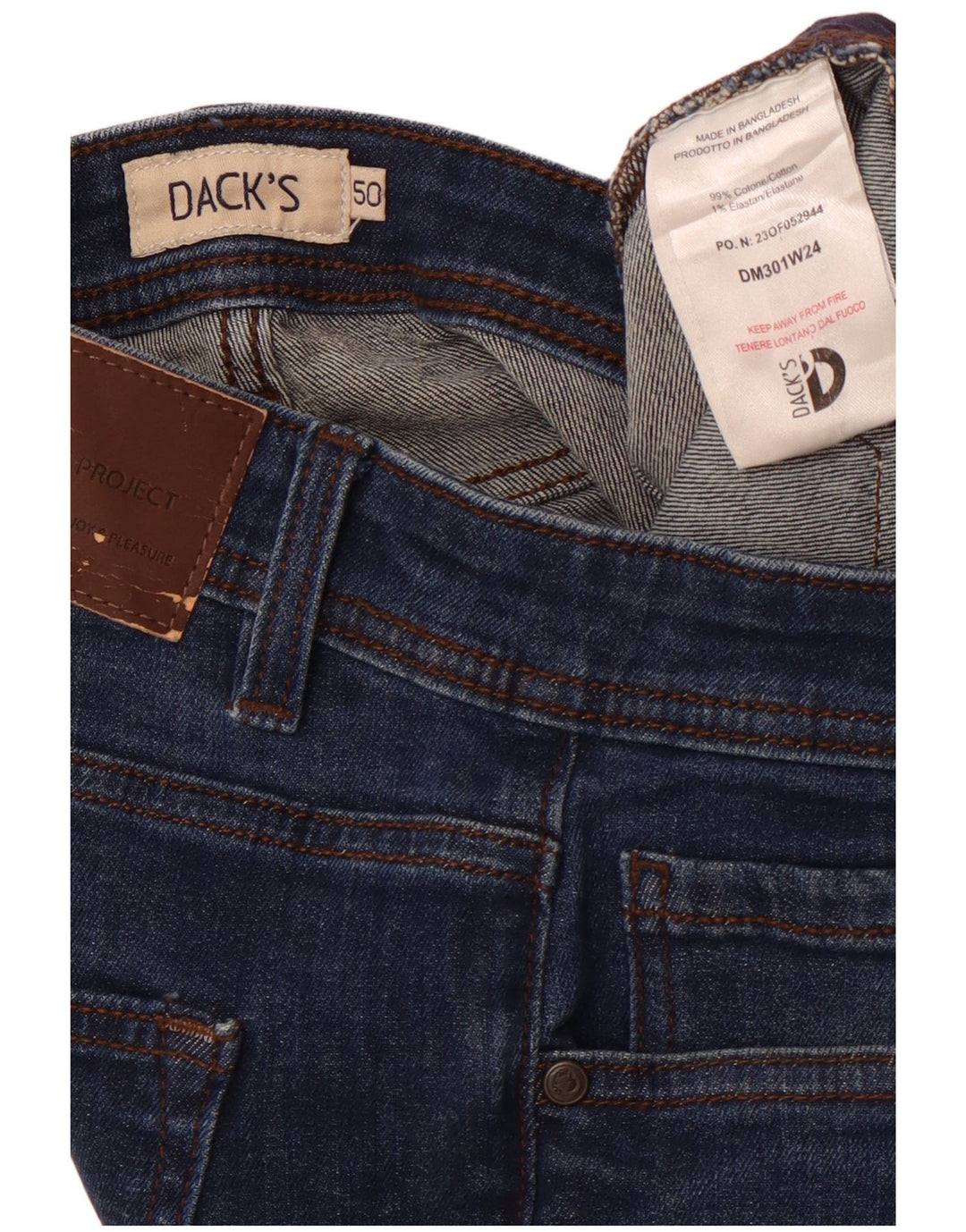 DACK'S Mens Straight Jeans IT 50 Large W34 L31 Navy Blue Cotton
