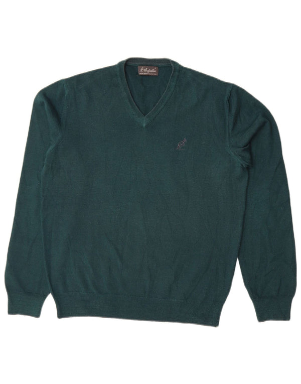AUSTRALIAN L'ALPINA Mens V-Neck Jumper Sweater Medium Green Wool