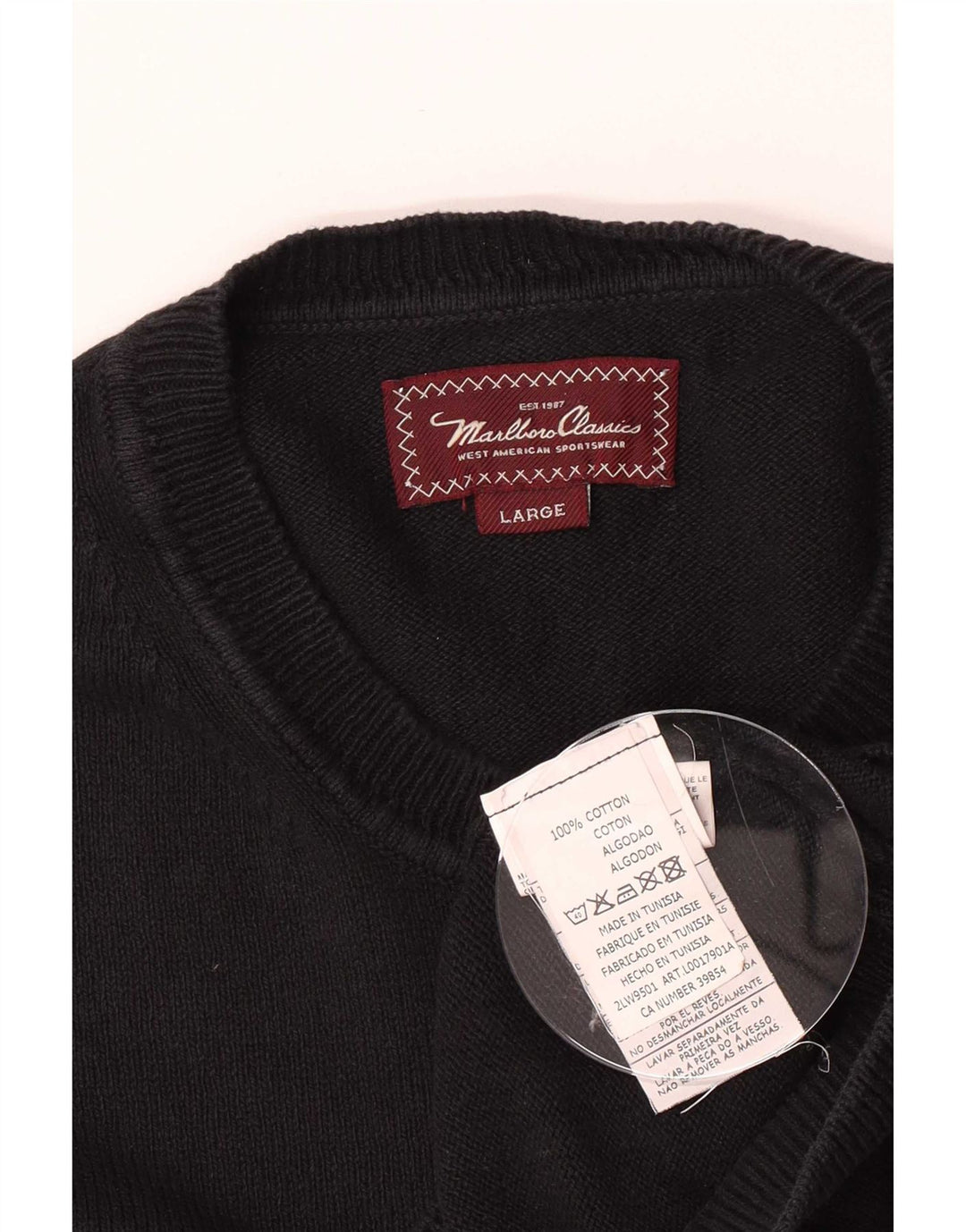 Marlboro Classics Mens Crew Neck Jumper Sweater Large Black Cotton