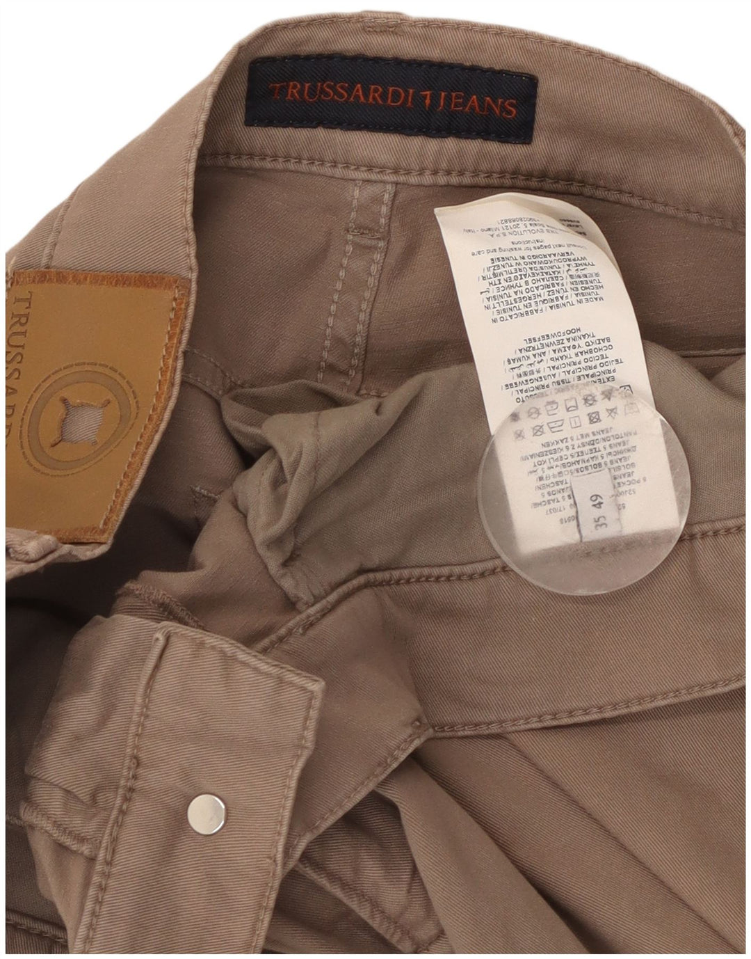 Trussardi Mens Straight Casual Trousers W35 L33 Beige Polyester