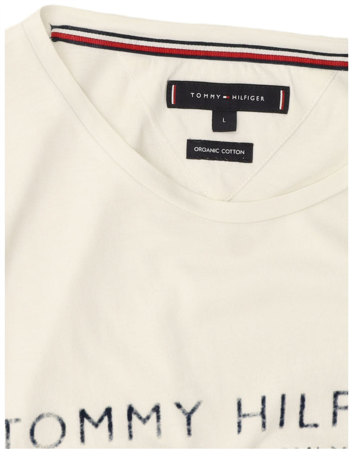 Tommy Hilfiger Mens Graphic T-Shirt Top Large White Cotton