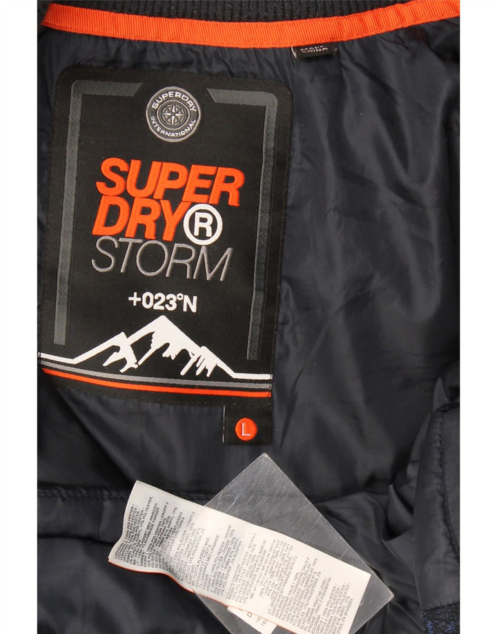 Superdry Mens Hooded Padded Jacket UK 40 Large Navy Blue Flecked Polyester