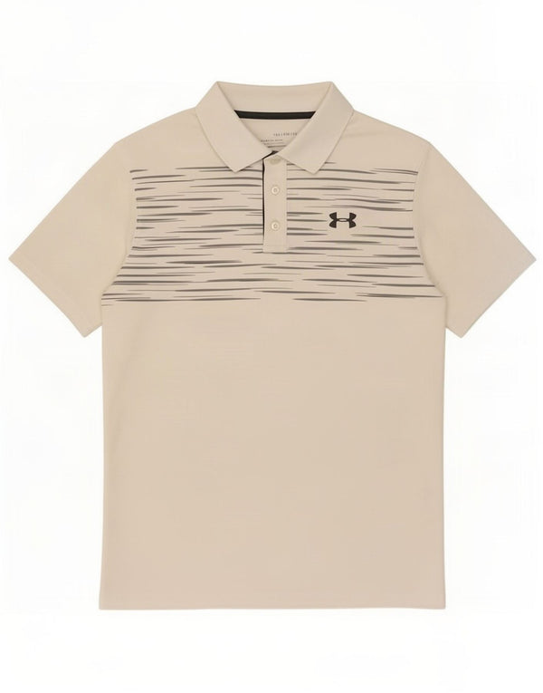 Under Armour Boys Heat Gear Polo Shirt 13-14 Years XL White Pinstripe