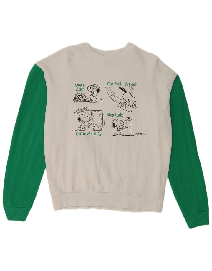 Benetton Mens Peanuts Graphic Sweatshirt Jumper Medium White Colourblock