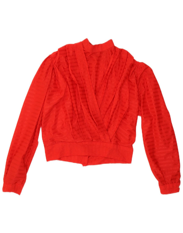 Vintage Womens Crop Shirt Blouse US 5 Small Red Striped Polyester