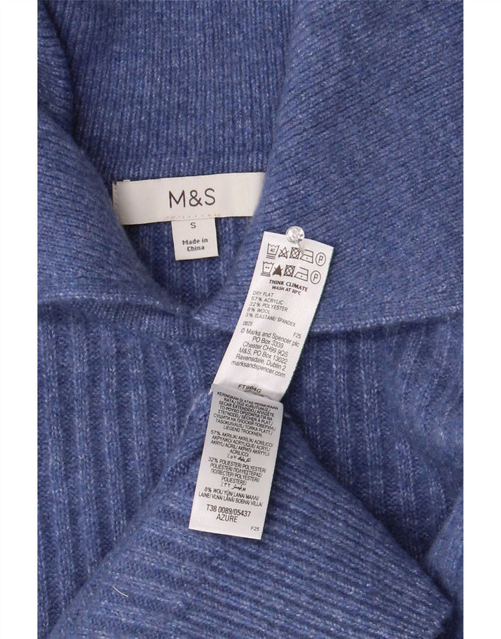 Marks & Spencer Womens Oversized Polo Neck Jumper Sweater UK 10 Small Blue