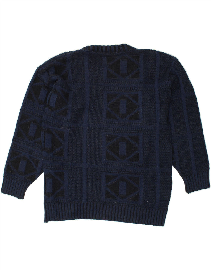 VINTAGE Mens Crew Neck Jumper Sweater IT 54 XL Navy Blue Geometric Wool | Vintage Vintage | Thrift | Second-Hand Vintage | Used Clothing | Messina Hembry 