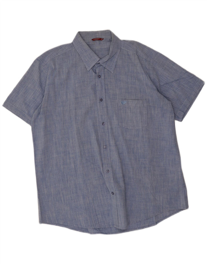 Carrera Mens Short Sleeve Shirt 2XL Blue Cotton