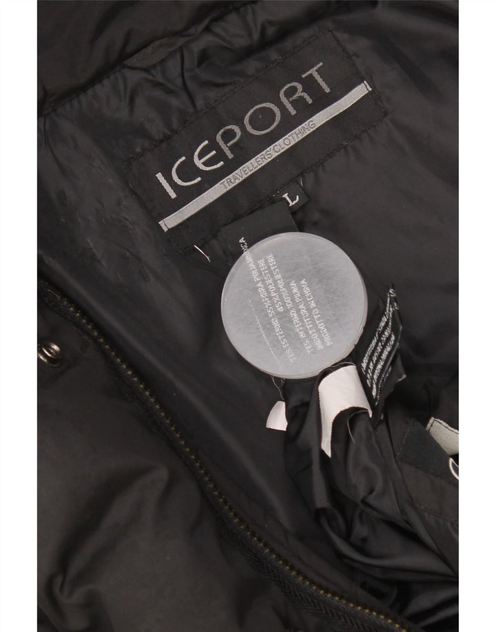 Iceport Womens Hooded Padded Jacket UK 40 Large Black Polyamide