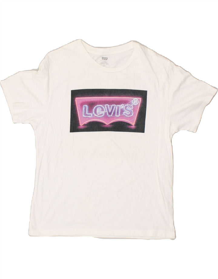 LEVI'S Womens Graphic T-Shirt Top UK 14 Large White | Vintage Levi's | Thrift | Second-Hand Levi's | Used Clothing | Messina Hembry 