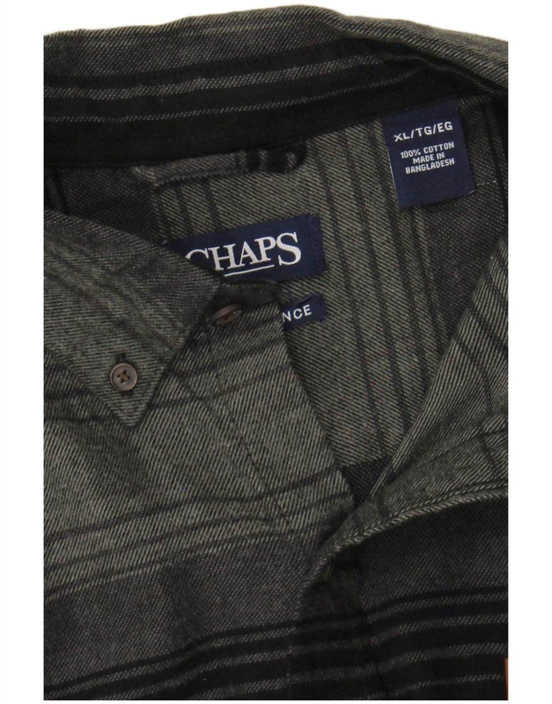 CHAPS Mens Grant Fit Flannel Shirt XL Grey Striped Cotton