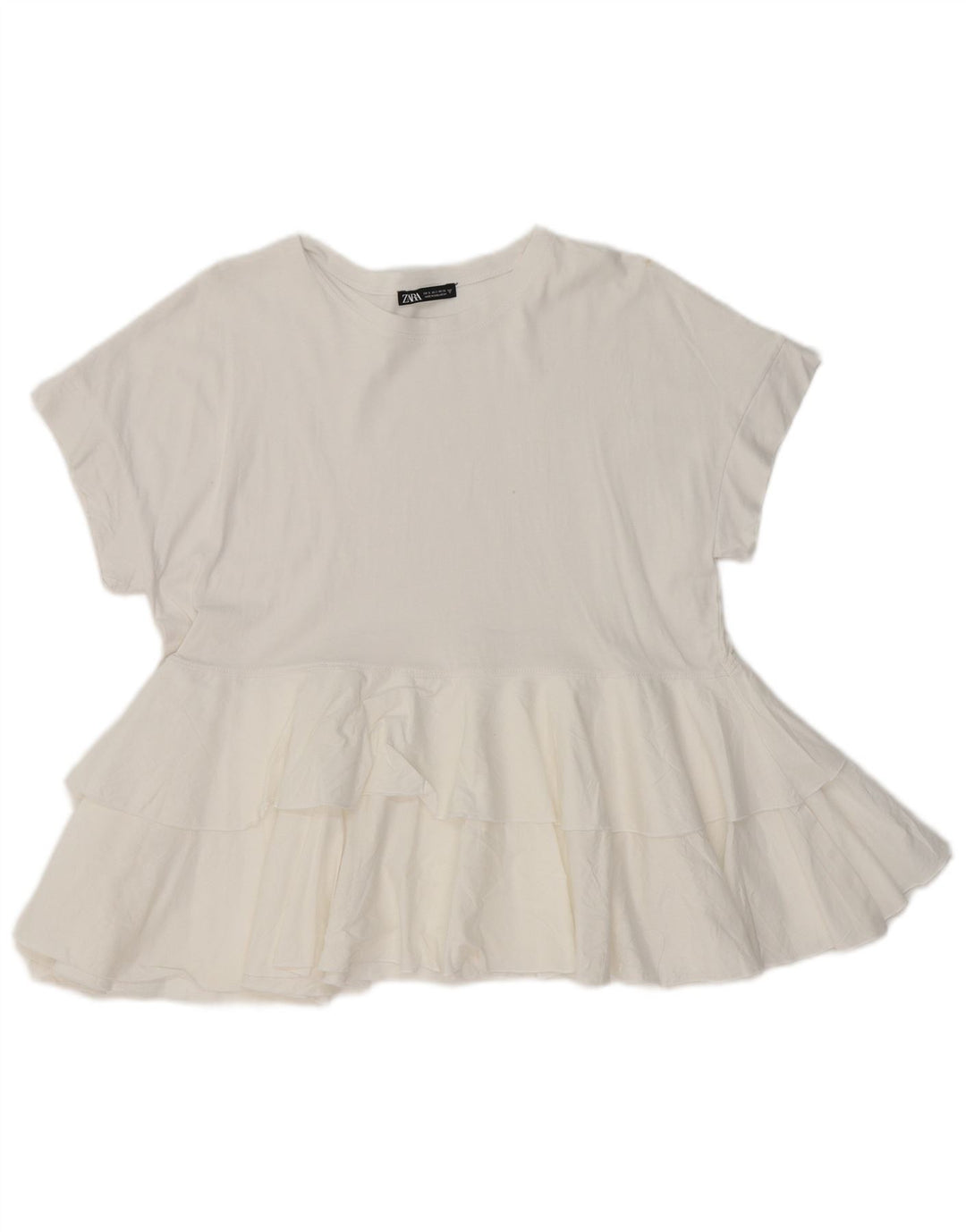 ZARA Womens Tiered Blouse Top UK 10 Small White Cotton