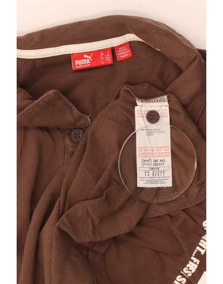 Puma Mens Graphic Polo Shirt Small Brown Cotton