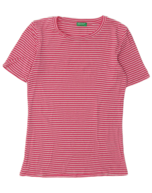 BENETTON Womens T-Shirt Top UK 6 XS Pink Striped Cotton