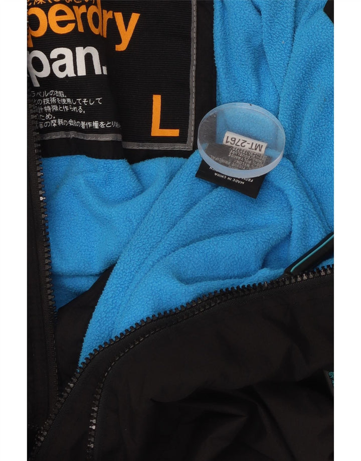 SUPERDRY Womens Hooded Windbreaker Jacket UK 16 Large Black Nylon