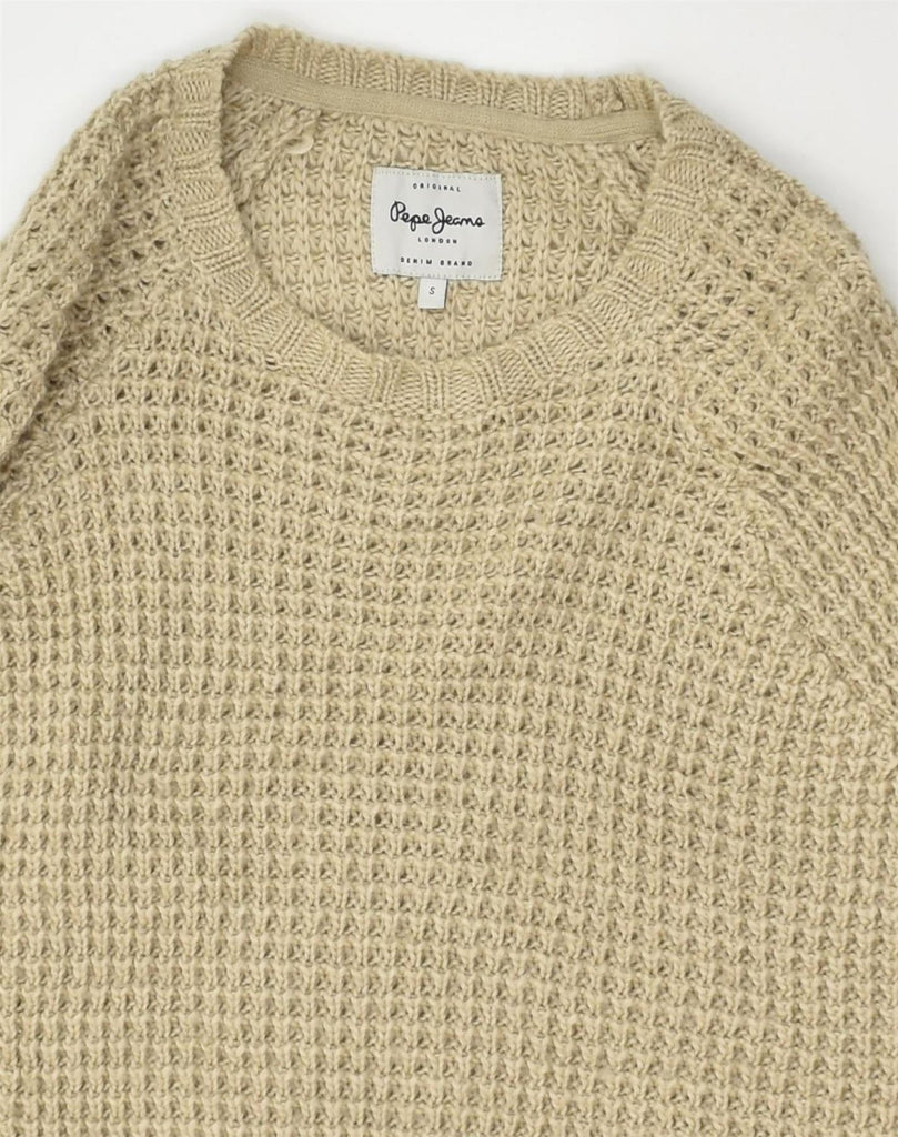 PEPE JEANS Womens Crew Neck Jumper Sweater UK 10 Small Beige | Vintage PEPE Jeans | Thrift | Second-Hand PEPE Jeans | Used Clothing | Messina Hembry 