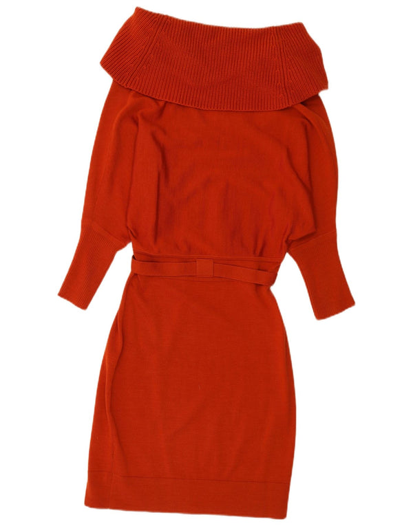 Karen Millen Womens Long Sleeve Roll Neck Jumper Dress UK 2 2XS Red Wool