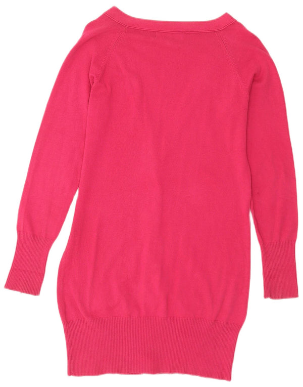Zara Womens Longline Cardigan Sweater UK 14 Large Pink Cotton