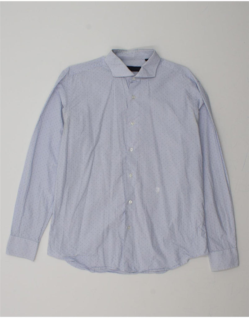 TRUSSARDI Mens Shirt Size 42 Large Blue Spotted Cotton Vintage Trussardi and Second-Hand Trussardi from Messina Hembry 
