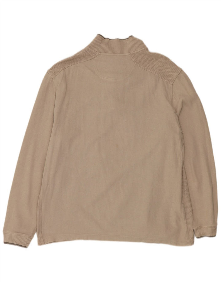 Izod Mens Zip Neck Top Long Sleeve Large Beige Cotton