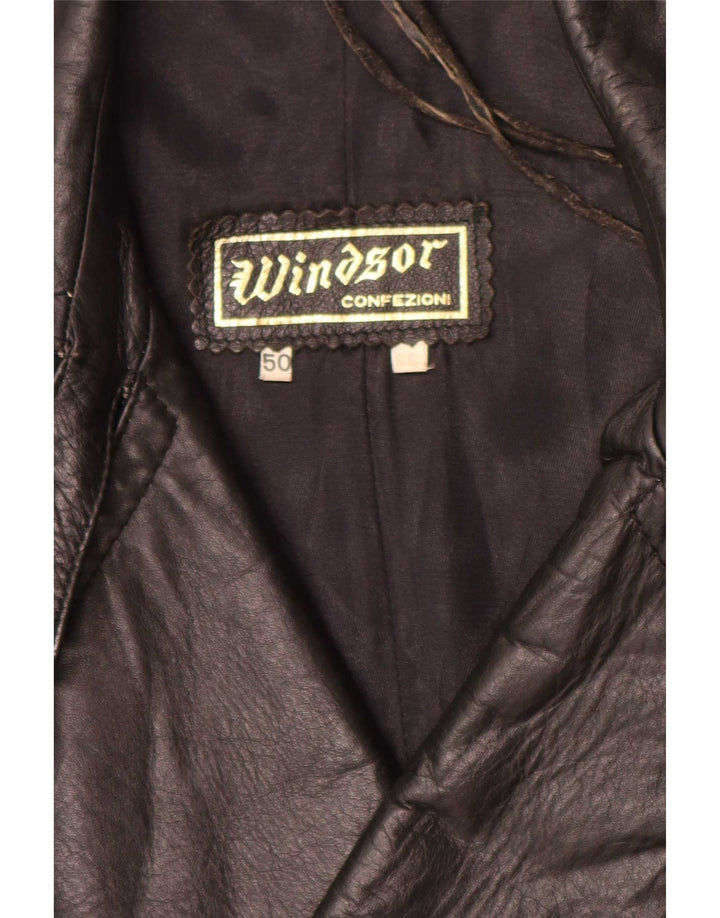 Windsor Mens Double Breasted Leather Coat IT 50 Large Black