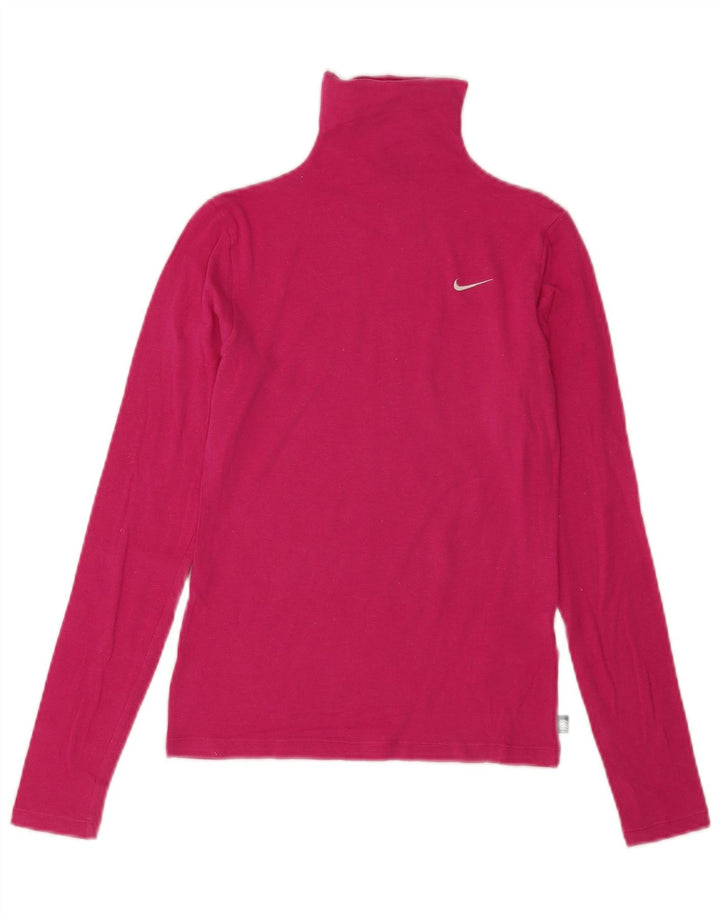 Nike Womens Top Long Sleeve UK 8/10 Small Pink Cotton