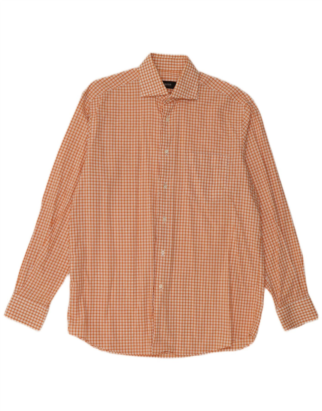 Hugo Boss Mens Shirt Medium Orange Check Cotton