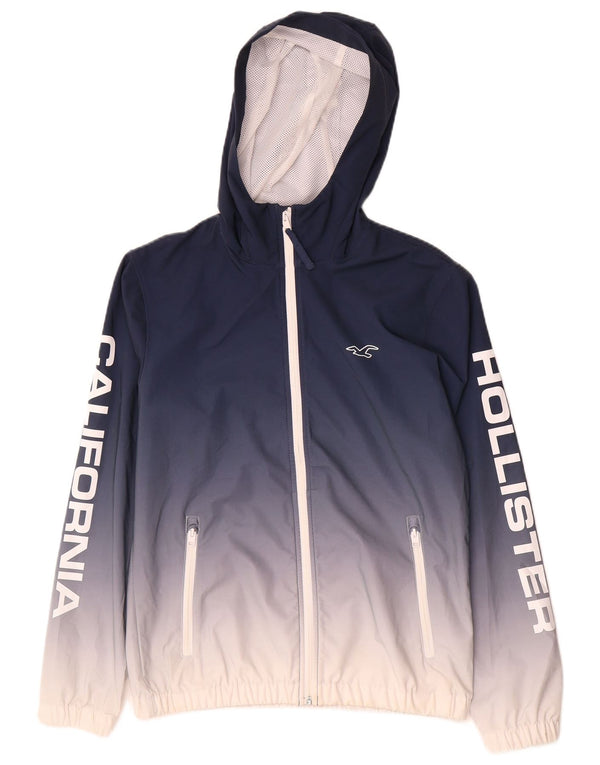 Hollister Mens Graphic Hooded Rain Jacket UK 34 XS Navy Blue Colourblock