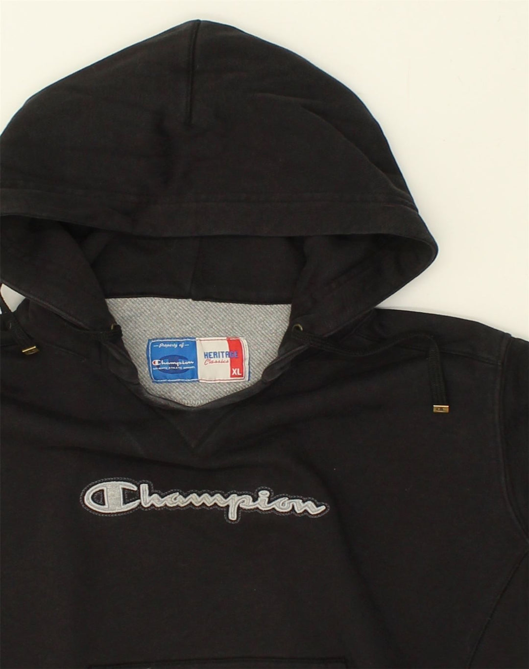 CHAMPION Womens Heritage Classic Fit Graphic Hoodie Jumper UK 18 XL Black | Vintage Champion | Thrift | Second-Hand Champion | Used Clothing | Messina Hembry 