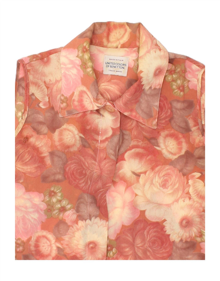 BENETTON Womens Sleeveless Shirt Blouse UK 12 Medium Pink Floral Polyester Vintage Benetton and Second-Hand Benetton from Messina Hembry 
